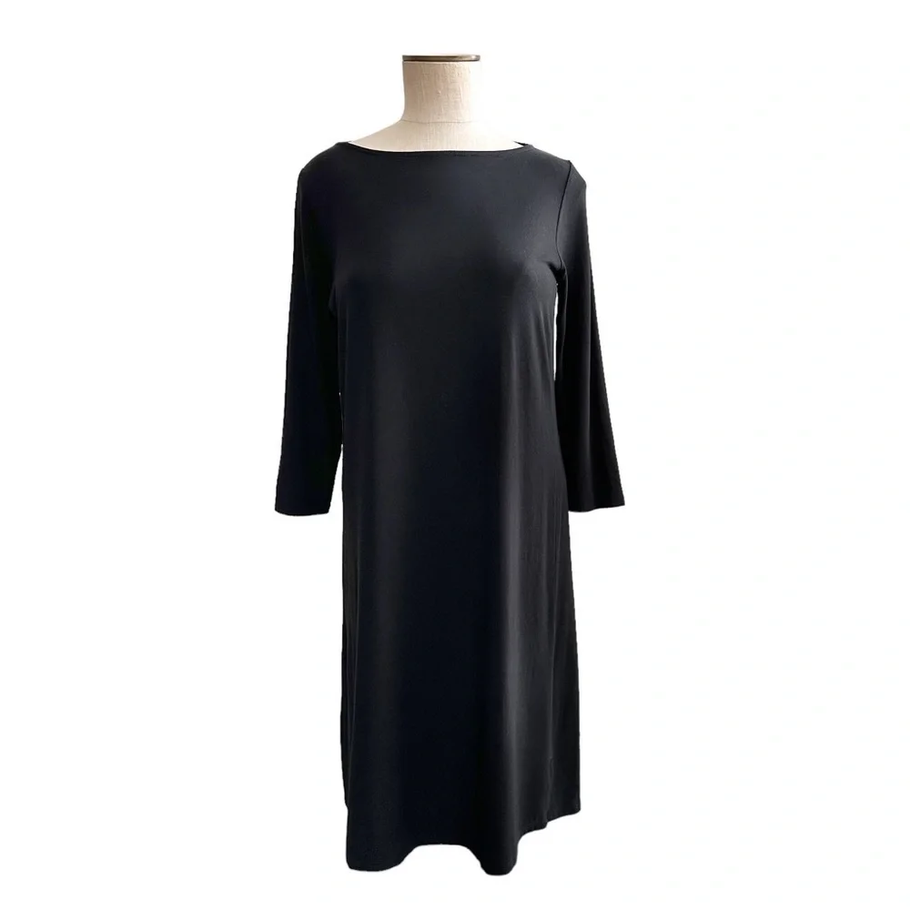 J. Jill Wearever Collection Essential 3/4 Sleeve T-Shirt Dress in Black XS